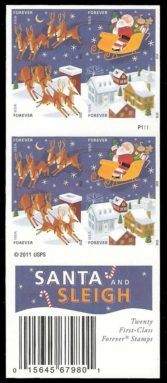 Santa and Sleigh Forever Stamps (5 Booklets of 20 - 100 total)